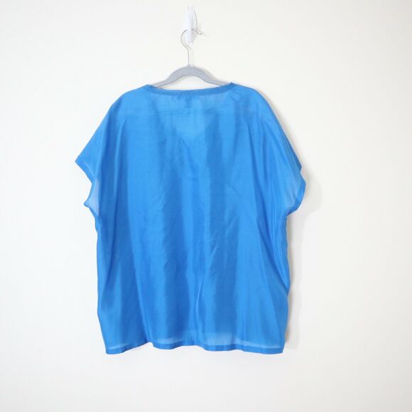 Eileen Fisher Size PS Silk Charmeuse Linen Knit Top Blue V Neck - Picture 8 of 12